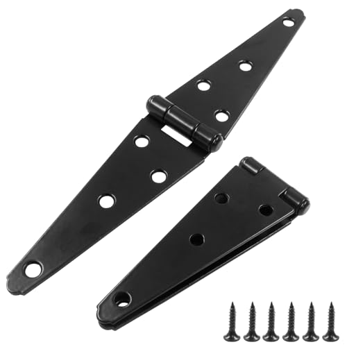 Hordion 2Pcs Strap Hinge Shed Door Hinges, 5 Inch Heavy Duty Gate Hinges | Black Tee Hinge with Screws for Fence Wood Gate Cabinet Door - size: 5 Inch, 2Pcs