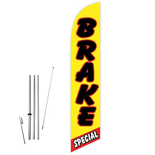 GLOBAL ADVERTISING SOLUTIONS Auto Repair Feather Flag Eye Catching Banner Sign for Business and Marketing Complete Set with 15 ft Pole Kit and Ground Spike (Brake Special Yellow) - style: Brake Special Yellow