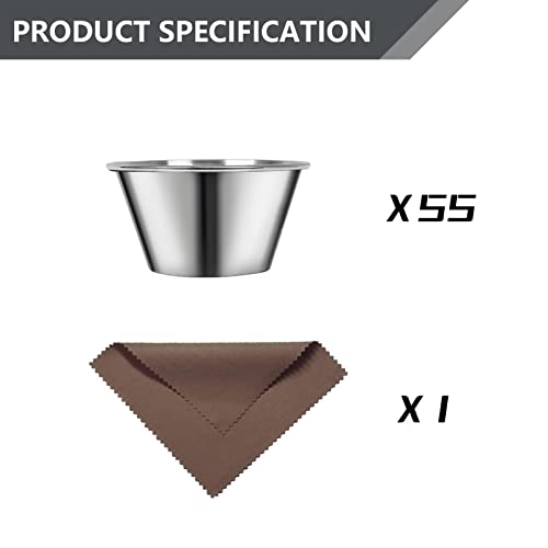 Artcome 55 Pack Stainless Steel Condiment Sauce Cups Great for Dipping and Portion Cups, 2.5 oz | stainless steel construction resists corrosion; portion cups suit BBQ dipping, household cooking, party use, food storage - size: 55pcs 2.5oz