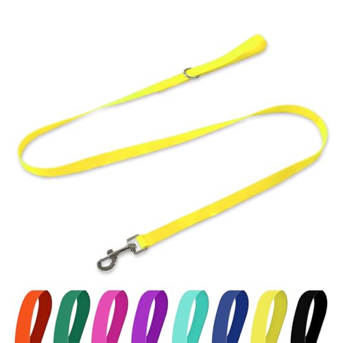 Waterproof Dog Leash, 5/6 FT Durable Odor-Proof Dog Leashes with Strong Metal Hooks Fits Small Medium or Large Dogs (Yellow, 5FT - 3/4 inch Width) - color: Yellow, size: 5FT - 3/4 inch Width