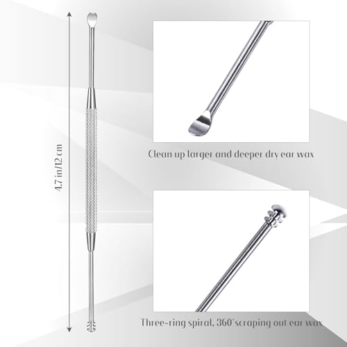 Steel Ear Pick Earwax Remover Spoon Ear Scraper Scratcher Ear Cleaner with Storage Box, 304 Stainless | Ear Cleaner Scraper Ear Spoon, Reusable, Smooth Tip, Fits Storage Case, Silver