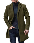 PASLTER Mens Trench Coat Slim Fit Mid Length Pea Coat Winter Overcoat | Notched Collar,Single Breasted,Warm Peacoat Jacket,Soft Mens Dress Coat,Fall Winter Mens Trench Coat Long - color: Armygreen, size: Medium