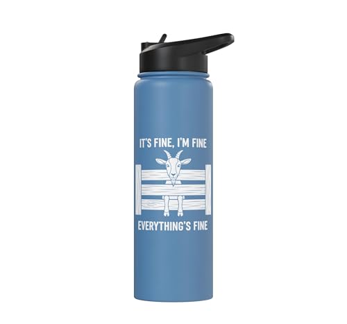 It's Fine I'm Fine Everything's Fine Goat Farm Mom Funny Kid Stainless Steel Insulated Water Bottle - color: Light Blue