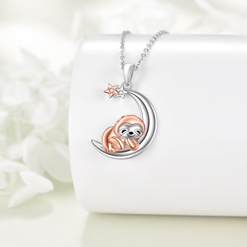 Snake Moon Necklace - 925 Sterling Silver Moon Pendant Necklace - Snake Jewelry for Women - style: Sloth