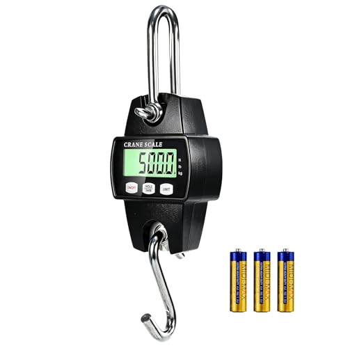 Digital Hanging Scale, 1100lb/500kg Crane Scale, Handheld | Mini Crane Scale with LCD Display and Hooks, Aluminum Alloy Body for Hunting, Outdoor, Fishing, Farm (Black) - color: Black-1100lb