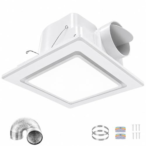 Bathroom Fan With Light 13.4 in Panel,180 CFM,1.0 Sones,12" Ceiling Mount | Large Bathroom Exhaust Fan|High cfm Extractor Fan|Easy Retrofit|Ceiling Fixtures|Bath Ventilation|For Kitchen Household Attic