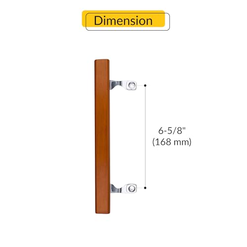Brixwell Patio Door Handle with Brackets, Chrome Finish with Wood Grip, 6-5/8" Center-to-Center, Easy Installation Residential and Commercial Use, Replacement or New