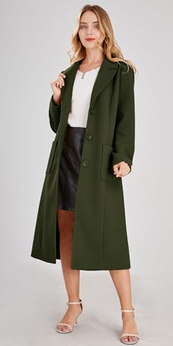 chouyatou Women's Big Notch Lapel Single Breasted Mid-Long Wool Blend Coat - color: Army Green, size: Medium