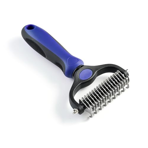 WePet Grooming Rake for Dogs & Cats, Double-Sided Deshedding Brush, Extra-Wide Dematting Tool, Slicker Comb for Undercoat & Loose Hair Removal, Reduces Shedding by 95%, Blue, Large - color: Blue, size: Large