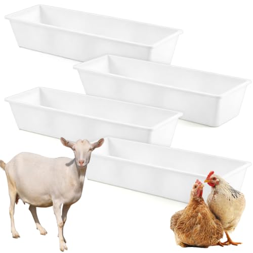 4 Pcs 12 Gallon/48 Quart Plastic Livestock Water Trough, White | 39" Long Large Capacity Livestock Feeding Trough for Calves Pig Sheep Horses Alpacas and Goats Farm Animal Feeding - color: White, size: 12 Gallon/48 Quart