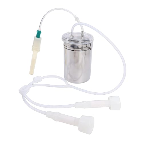 Manual Milking Machine, 2000ML Stainless Steel Bottle Milking Kit, Automatic Goat Cow Pulsation Vacuum Milker, Portable Cow Hand Vacuum Pump for Milk Plant Farm