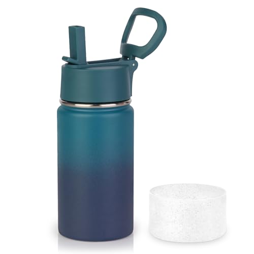 Volhoply 14oz KIds Stainless Steel Insulated Leakproof Bottles Water Bottle with Straw Lid and Silicone Boot,BPA-Free Easy Use for Boys&Girls,Double Wall Vacuum Bottles(Dark Night,1) - color: Dark Night