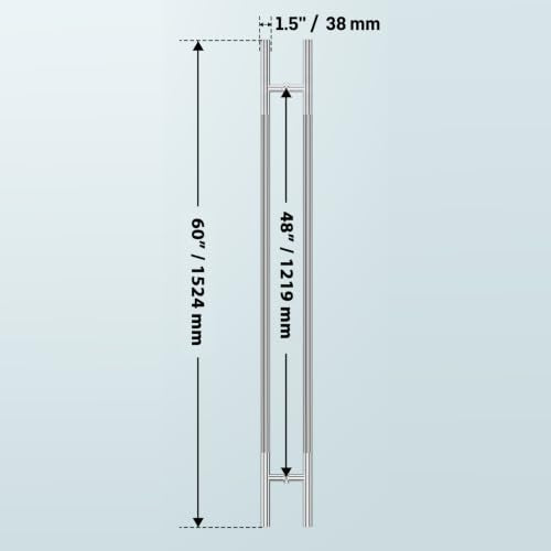 Ranbo 60" Knurled Door Pull Handle, 48"(1219mm) CTC, Polished Chrome | Heavy Duty 1.5mm 304 Stainless Steel, Back to Back Pull Handles for Interior/Front /Barn/Commercial/Entrances, Enhanced Grip - size: 60 Inch