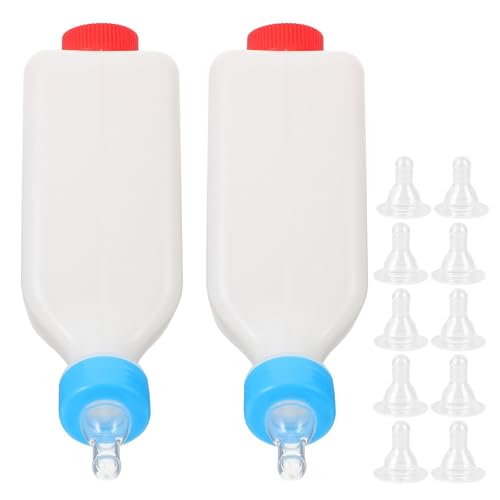 Milisten Lamb Feeding Bottles with 10 Nipples, 500ml Goat Milk Feeders with Hanging Handle, Goat Nipple and Bottles Set, Hang Upside Down Nursingbottle with Scale for Lamb Fawn Kitten Puppy - size: 12.00X5.70X5.70CM