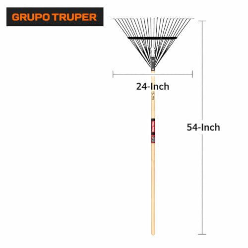 Truper TruPro Steel Leaf Rake, 24-Inch Head, 54-Inch Wood Handle - Garden Rakes Metal Heavy Duty - Yard Rakes - Lawn Rake for Leaves and Grass (Model EMX-24 / 30480)