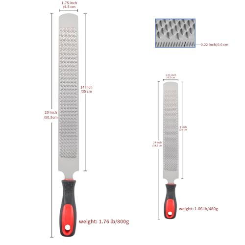 18 Inch Hoof Rasp & 14 Inch Farrier Rasp File with Rubber Handle, 2 Pack Rasp File, 18 and 14 Inch, Strong Carbon Steel Farrier File Tool, Suitable for Horse/Goat/Cow/Donkey/Animal Hooves