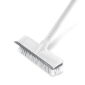 BOOMJOY Floor Scrub Brush with Long Handle, 2 in 1 Scrape and Brush, Stiff Bristles for Cleaning Bathroom, Patio, Garage, Kitchen, Deck, Tile - color: Gray