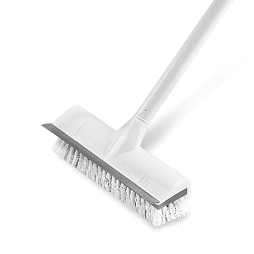 BOOMJOY Floor Scrub Brush with Long Handle, 2 in 1 Scrape and Brush, Stiff Bristles for Cleaning Bathroom, Patio, Garage, Kitchen, Deck, Tile - color: Gray