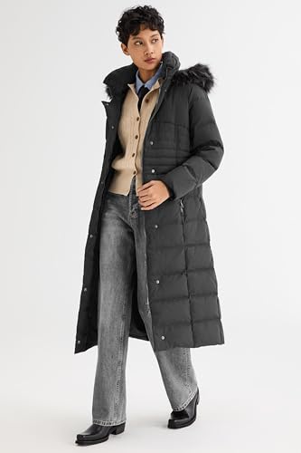 Orolay Women Warm Down Jacket with Hood Fur Long Puffer Coat Brown - color: Black, size: X-Large