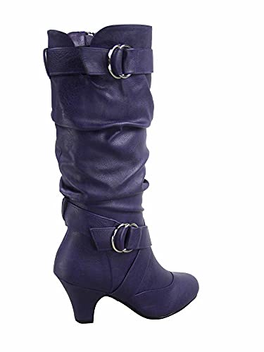 Forever Link Maggie-39 Women's Fashion Low Heel Zipper Slouchy Mid-Calf Boots Shoes - color: Purple, size: 8.5