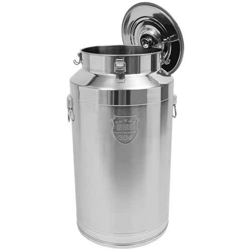 Stainless Steel Milk Bucket with Sealing Lid and Carry Handle,Thickened Stainless Steel Milk Can Large Liquid Container Storage Hold Solids Such as Rice, Beans, and Grains (88L/23.3Gal) - size: 88L/23.3Gal