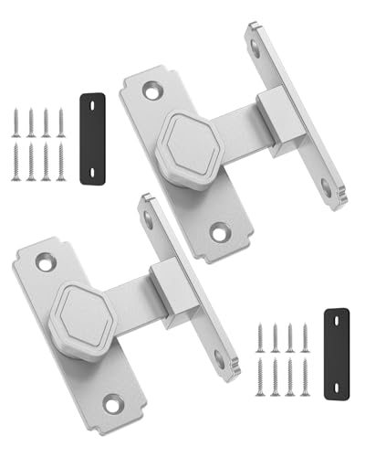 Pocket Door Lock, 90 Degree Latch, Barn Door Hardware Silver 2PCS | Solid Aluminum Alloy, 3MM Spacer, 360° Rotation, Sliding Screen Door Lock, Cabinet, Bathroom, Garden Gate, Shed, Bedroom - color: Silver-2 Pcs