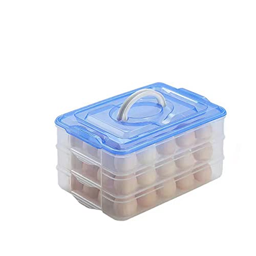 Egg Storage Container for Refrigerator, 3-Layer Deviled Egg Tray, Stackable Fridge Egg Organizer with Lid and Handle, Extra Large Holder, 60 Count Eggs Keeper(blue 3 layer) | 3-Layer, 60 eggs, Stackable Storage Holder with Handle for Refrigerator for Camp