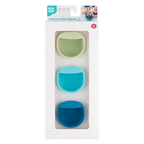 Bumkins Baby Silicone Little Dippers, Attaches to Bowls, Dishes and Plates, Sauce Cup, Holds Condiments, Dip, Puree, Toppings, Baby Led Weaning, Essential Feeding Supplies, for Babies 6 Months Up - color: Blu-Grn 3pk, size: 3-Pack