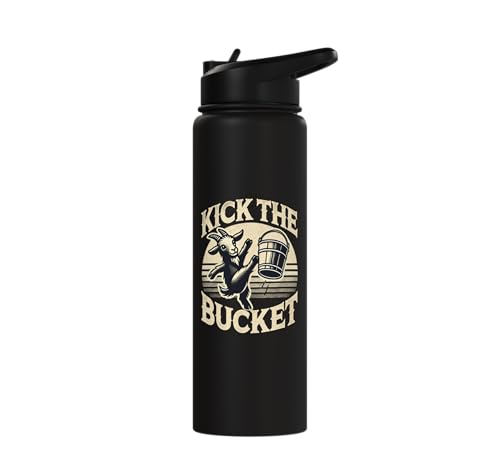 Kick the Bucket Funny Vintage Goat Pun Stainless Steel Insulated Water Bottle - color: Black