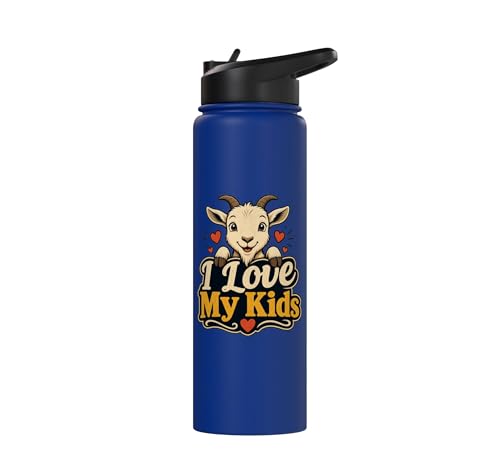 Goat Lover Farm Kids Animal Heart Cute Stainless Steel Insulated Water Bottle - color: Royal Blue