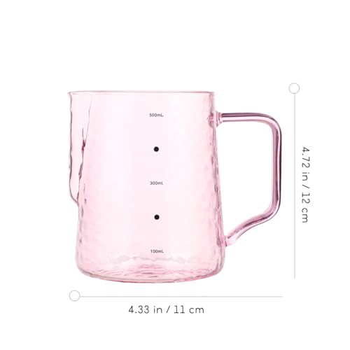 Toyvian Glass Milk Jug with Pink Scale, 500ml Heat-Resistant Borosilicate Coffee Pitcher Graduated Milk Frothing Cup with Spout Portable Glass Coffee Server for Espresso Latte Art Home Brewing