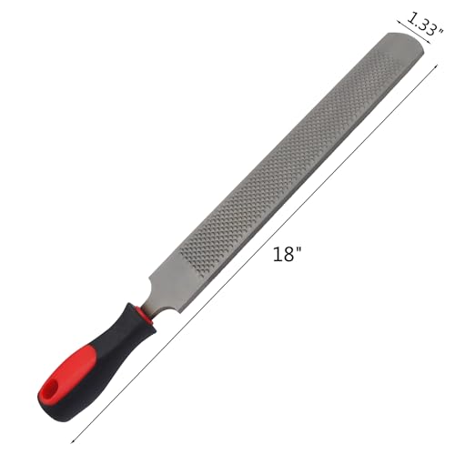 Double-Sided Hoof Rasp, 18 Inch Farrier File Tool with Ergonomic Rubber Handle, Carbon Steel Horseshoe File for Trimming Horse Goat Cow Donkey Hooves – Heavy-Duty Animal Hoof Care Tool - size: 18''