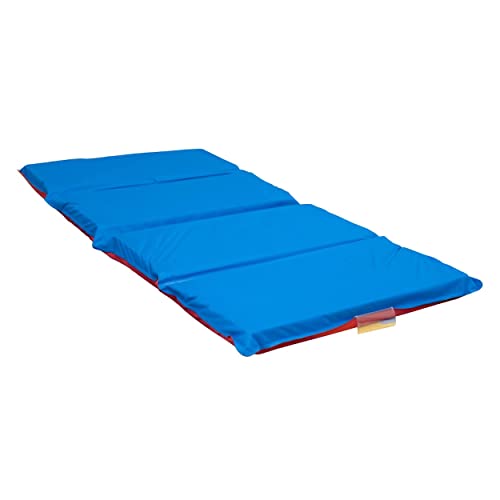 Children's Factory Angels 2" Thick Toddler Nap Mat, Red-Blue, 4 Section Waterproof Sleeping Mat for use in Preschools and Daycares | Comfortable 4-Section Sleep Mat, Foam-Filled Kids Mat, Water-Resistant Folding Nap Mats for Daycare and Preschool