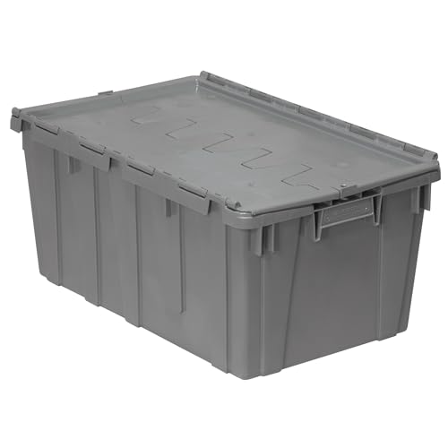 Akro-Mils 39160 Industrial Plastic Storage Tote with Hinged Attached Lid, (27-Inch L by 17-Inch W by 12-Inch H), Gray, (4-Pack) - size: 16.8 Gallons (4 Pack)