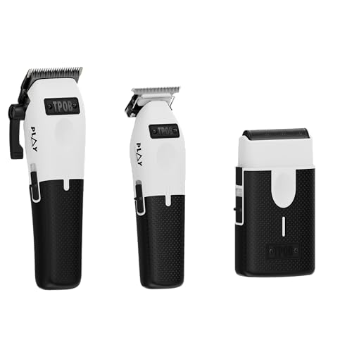 TPOB Play Barber Hair Clippers for Men 7500 RPM with Rubber Grips (White 3 Set) - color: White 3 Set