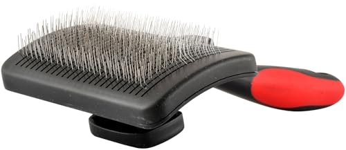Jeffers Pet Self-Cleaning Slicker Brush for Dogs & Cats – Self Cleaning Button, Removes Tangles & Loose Hair, Non Slip Handle for Easy Grooming, Go To Gift for Pet Owners – Black, Red - Medium - color: Self Cleaning Slicker, size: Medium