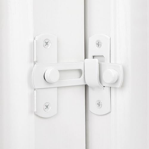 White 90 Degree Flip Barn Door Lock Latches | Stainless Steel Gate Latch,Suitable for Sliding Door,Garden Gates,Wine Cabinet,Closet,Pet Cage,French Door,Fence Gates - color: White