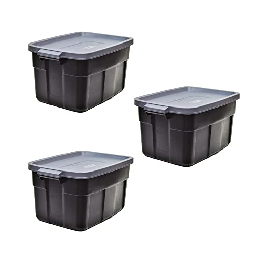 Rubbermaid Roughneck Tote 31 Gallon Stackable Storage Container with Stay Tight Lid & Easy Carry Handles, Black/Cool Gray (3 Pack) - size: 31 Gal - 3 Pack