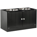 PawHut Large Elevated Dog Bowls with Storage Cabinet 44L Capacity Black | Raised Dog Bowl Stand, Pet Feeding Station - color: Black