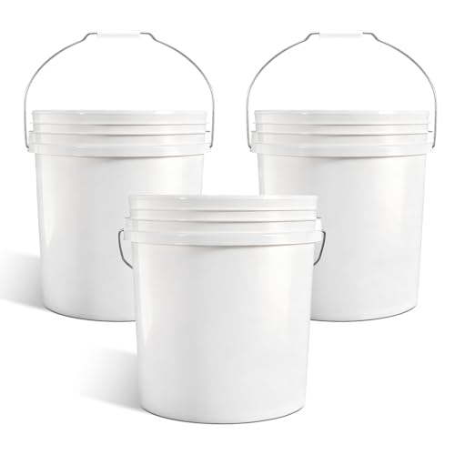 2.5 Gallon Bucket for Cleaning, Small Extra Thick Plastic Bucket with Metal Handle, Food Grade, BPA Free (White, 3 Pack, No Lid)