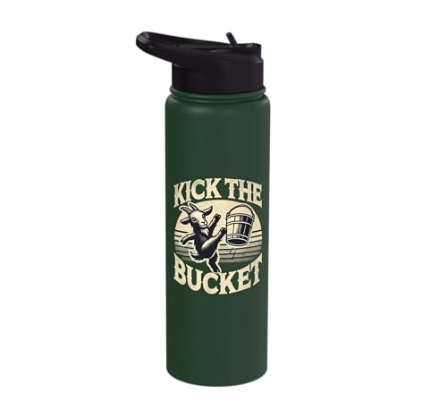 Kick the Bucket Funny Vintage Goat Pun Stainless Steel Insulated Water Bottle - color: Dark Green