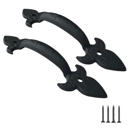 2-Pack 8 Inch Fleur Arc Barn Door Handle - Black Cast Iron Pull for Sliding Doors, Gates, Sheds, Fences, Closets - Indoor Outdoor Farmhouse Hardware - size: 8" - 2 Pack, style: Fleur Arc