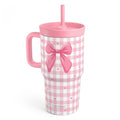 SANDJEST Bow Stainless Steel Tumbler 20oz with Handle and Silicone Straw Locking Lid for Kids Girls, Birthday Christmas Back to School - color: Bow 2