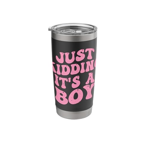 Just Kidding It's a Boy Pink Gender Reveal Party Supplies Stainless Steel Insulated Tumbler - color: Black