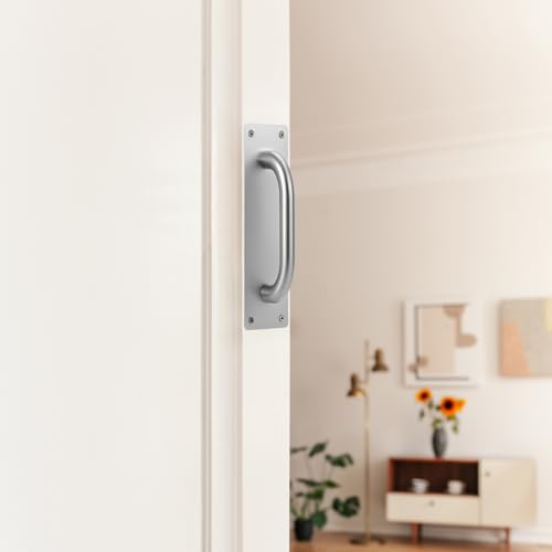 QWORK Pull Push Door Plate Handle 8", 2 Pack Stainless Steel Door Handle Pull Heavy Duty Barn Door Pull Handles with Mounting Screws, 7.9x2.6 Inches