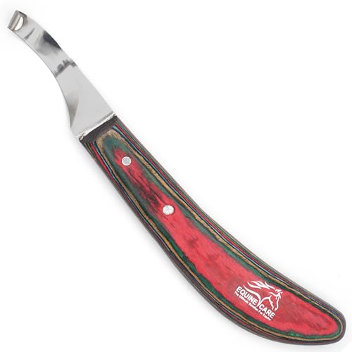 Right-Handed Farrier Hoof Knife, Horses Goats Sheep, Red Handle | Farrier hoof knife for horses, goats, sheep and cattle; J2 stainless steel curved blade; red layered handle. - style: Right-Handed