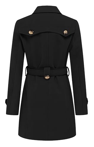wantdo Women's Double Breasted Pea Coat Winter Mid-Long Trench Coat | Lapel Collar Jacket,Outwear,Windproof Dress Coat,for Fall Spring,Casual Daily Wear,Adjustable Belt - color: Black, size: 3X-Large