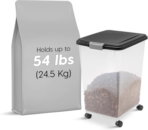 IRIS USA Dog Food Storage Container, Up to 54 lbs, Black, Made in USA | Wheels for Mobility, Airtight Seal, BPA-Free, Best for Bird Seed, Cat food, Cat Litter, Chicken Feed, Pellets, Flour, Rice - color: Black, size: 54 lbs