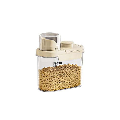 Airtight Rice Storage Container,with Pour Spout & Measuring Cup, BPA-Free - Transparent Dry Food Canister for Cereal, Flour, Pet Food, Oatmeal, Pantry Storage (Cream Yellow, 1600ml) - color: Cream Yellow, size: 1600ml