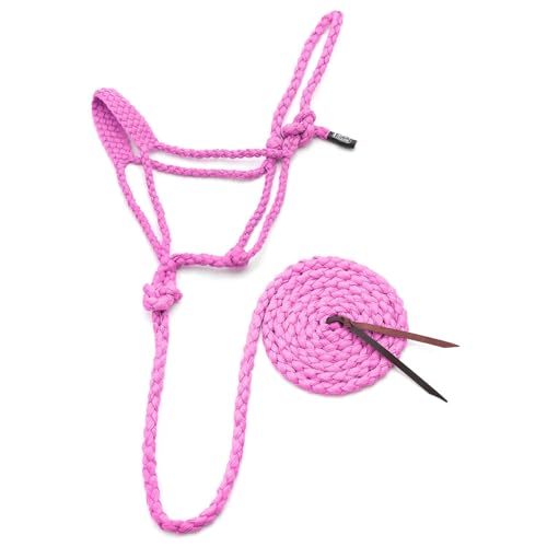 Jeffers Equine Braided Mule Tape Halter with 10' Detachable Lead Rope Set for Horses, 14 to 18 Hands - Stylish Design with Adjustable Poll Strap, Easy to Use Western Tack - Pink - color: Pink